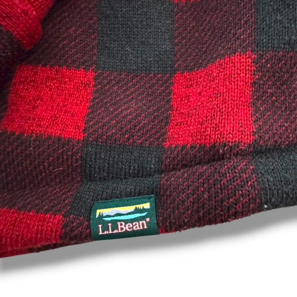 LL Bean Mens XL Plaid Flannel Shirt Jacket Red Black Slightly Fitted Snap Front‎
